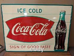 Sign of good taste Ice Cold Coca-Cola Fish Tail Tin Sign Price Reduced