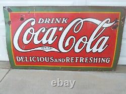 Single Sided Porcelain Coca Cola Sign circa 1930 59 ½ x 34 ½ Rare Version