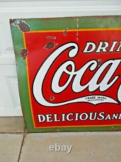 Single Sided Porcelain Coca Cola Sign circa 1930 59 ½ x 34 ½ Rare Version