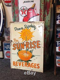 Sun-Rise Beverages Non Porcelain Metal Sign Diner Soda Coca-Cola 1950-60's NICE