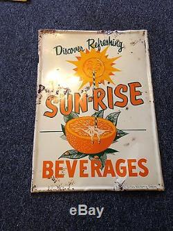 Sun-Rise Beverages Non Porcelain Metal Sign Diner Soda Coca-Cola 1950-60's NICE