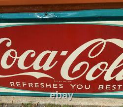 Tin Coca Cola Sign Fishtail Huge 59x24
