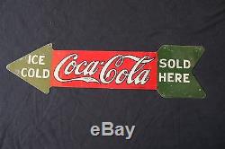 True Vintage 30 Coca-Cola Coke two sided porcelain Arrow sign nice