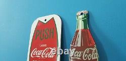 Two Vintage Coca Cola Porcelain Gas Beverage General Store Push Pull Door Signs