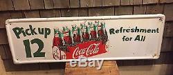 Ultra RARE Vintage 1954 COCA COLA Coke Bottle Carrier Pick Up 12 Metal Sign L@@K