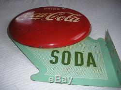 VERY RARE Antique 1952 Drink Coca Cola Double Sided Button Flange Soda Sign