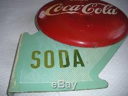 VERY RARE Antique 1952 Drink Coca Cola Double Sided Button Flange Soda Sign