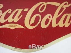 VINTAGE 1930's DRINK COCA-COLA DOUBLE-SIDED METAL FLANGE SIGN AAW