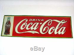 VINTAGE 1933 DRINK COCA-COLA 34-3/4 x 11-1/4 EMBOSSED TIN SIGN