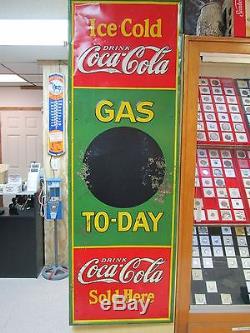 VINTAGE 1934 COCA COLA SODA SERVICE / GAS TO-DAY STATION EMBOSSED Sign