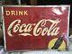 VINTAGE 1946 40's TIN DRINK COCA COLA SILHOUETTE BOTTLE SIGN SINGLE SIDED As-Is