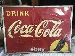 VINTAGE 1946 40's TIN DRINK COCA COLA SILHOUETTE BOTTLE SIGN SINGLE SIDED As-Is