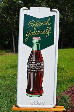 VINTAGE 1950 COCA COLA SODA REFRESH YOURSELF MINT PILASTER SIGN With 16 BUTTON