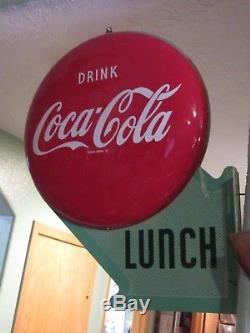 VINTAGE 1950 Double Sided Coca Cola Coke Lunch Button Fountain Flange Sign