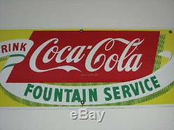 Vintage 1950's Drink Coca-cola Fountain Service Metal Porcelain Sign
