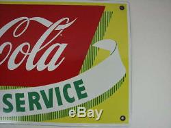 Vintage 1950's Drink Coca-cola Fountain Service Metal Porcelain Sign