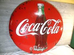 Vintage 1950's Large Coca Cola 48 Porcelain Button Bottle Sign