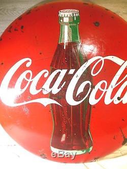 Vintage 1950's Large Coca Cola 48 Porcelain Button Bottle Sign