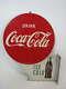 VINTAGE 1950's DRINK COCA-COLA ICE COLD DOUBLE-SIDED METAL FLANGE SIGN