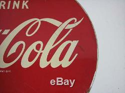 VINTAGE 1950's DRINK COCA-COLA ICE COLD DOUBLE-SIDED METAL FLANGE SIGN