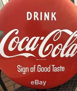 VINTAGE 1950s Coke Button 24 Porcelain Drink Coca Cola Sign of Good Taste RARE