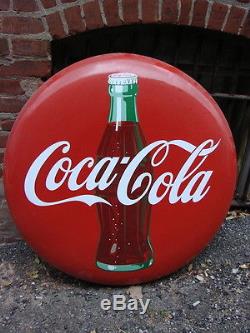 Vintage 36 Coca Cola Soda Bottle Porcelain Metal Button Sign 1950s Advertising