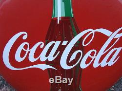 Vintage 36 Coca Cola Soda Bottle Porcelain Metal Button Sign 1950s Advertising