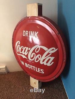 Vintage 3 Foot Coca-cola Soda Double Sided Button Pole Flange Coke Sign Rare