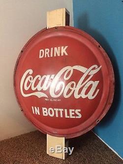 Vintage 3 Foot Coca-cola Soda Double Sided Button Pole Flange Coke Sign Rare