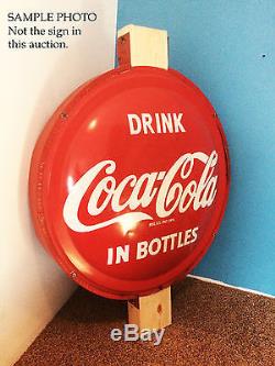 VINTAGE 3 pc. 3FT COCA COLA SODA FLAT EDGE BUTTON SIGNS with MOUNT BRACKETS SCARCE