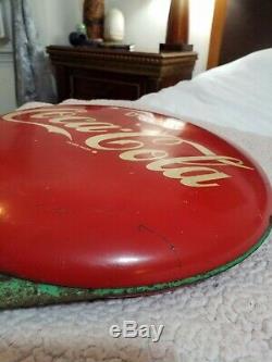 VINTAGE 40s COCA COLA DOUBLE BUTTON FLANGE SIGN HARD TO FIND