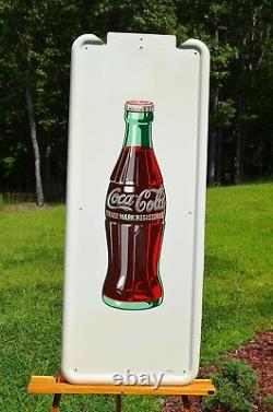 VINTAGE 40s COCA COLA OLD DRINK BOTTLE PILASTER with BUTTON SIGN MINTY