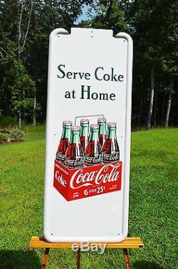 VINTAGE 50s COCA COLAS RAREST PILASTER SIGN EVER MINT w BRASS BUTTON UNFINDABLE