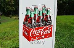 VINTAGE 50s COCA COLAS RAREST PILASTER SIGN EVER MINT w BRASS BUTTON UNFINDABLE