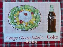 VINTAGE COCA COLA CARDBOARD MENU CARD SIGN COTTAGE CHEESE SALAD & COKE 1960s