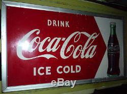 VINTAGE COCA-COLA COKE SIGN Fish Tail SIGN STORE SIGN LARGE OLD SIGN 1950s f