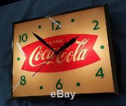 VINTAGE COCA-COLA COKE SODA FISHTAIL LIGHTED DISPLAY PAM CLOCK SIGN 1950s OLD MT