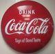 Vintage Coca-cola Large Button Metal/porcelain Sign 36