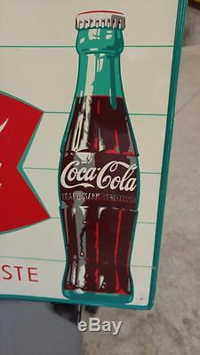 VINTAGE COCA-COLA TIN LITHO SOGT'FISHTAIL' MCA SIGN With BOTTLE-20x28-NICE