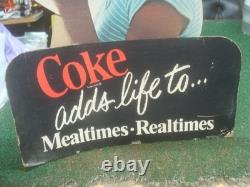 VINTAGE Coca Cola 70's GIRL DRINKING COKE Cardboard Sign EASEL Display RARE