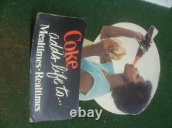 VINTAGE Coca Cola 70's GIRL DRINKING COKE Cardboard Sign EASEL Display RARE