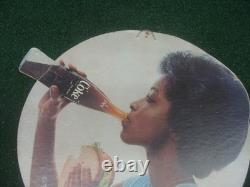 VINTAGE Coca Cola 70's GIRL DRINKING COKE Cardboard Sign EASEL Display RARE