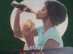 VINTAGE Coca Cola 70's GIRL DRINKING COKE Cardboard Sign EASEL Display RARE