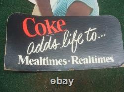 VINTAGE Coca Cola 70's GIRL DRINKING COKE Cardboard Sign EASEL Display RARE