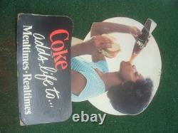 VINTAGE Coca Cola 70's GIRL DRINKING COKE Cardboard Sign EASEL Display RARE