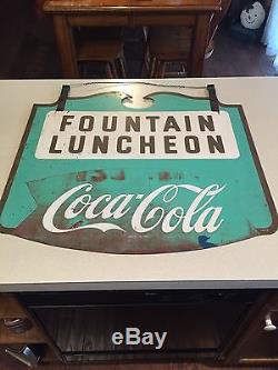 Vintage Different Rare Fishtail Coca Cola Sign Fountain Luncheon Cafe Sign 1960