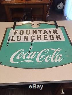Vintage Different Rare Fishtail Coca Cola Sign Fountain Luncheon Cafe Sign 1960