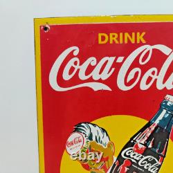 VINTAGE DRINK COCA COLA ICE COLD PORCELAIN ENAMEL METAL SIGN SIZE 12 x 8