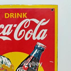 VINTAGE DRINK COCA COLA ICE COLD PORCELAIN ENAMEL METAL SIGN SIZE 12 x 8