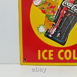 VINTAGE DRINK COCA COLA ICE COLD PORCELAIN ENAMEL METAL SIGN SIZE 12 x 8